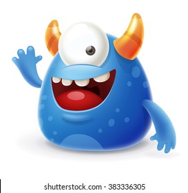 Cute Cartoon Monster Waving Hello