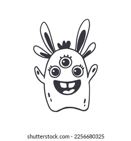 Cute cartoon monster white background.Icon monster.Alien.Coloring.Vector illustration