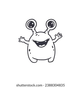 Cute cartoon monster wiht funny eyes on white background. Alien. Coloring. Doodle. Vector