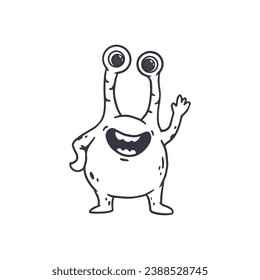 Cute cartoon monster wiht funny eyes on white background. Alien. Coloring. Doodle. Vector