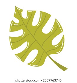 Cute cartoon Monstera leaf in flat style. Swiss cheese plant. Tropical plant leaf isolated on white background.