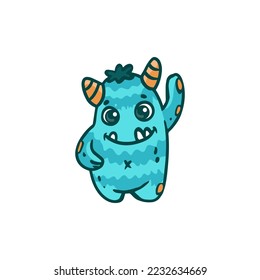 Cute cartoon monster,blue color.Funny character.Vector illustration