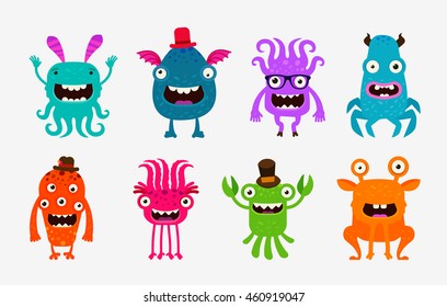 Cute cartoon monsters. Alien or ghost set of icons. Vector illustration