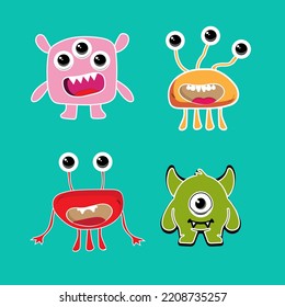 Cute cartoon monsters character. Monsters in flat style vector. Vector illustration.