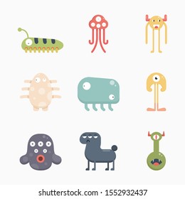 Cute cartoon monsters character. Set of monsters isolated on white background. Flat design style vector. Vector illustration.