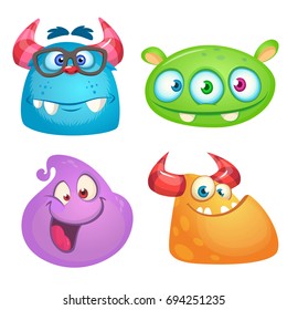 Cute cartoon monsters collection. Vector set of 4 Halloween monster icons