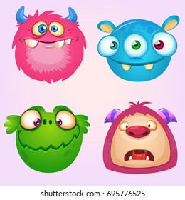 Cute cartoon monsters collection. Vector set of 4 Halloween monster icons