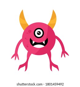Cute cartoon monsters. Comic halloween joyful monster characters. Funny devil, ugly alien and smile creature flat vector set