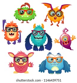 Cute cartoon monsters in glasses