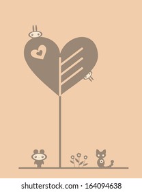 cute cartoon monsters and the heart tree