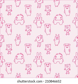 Cute Cartoon Monsters Seamless Pattern