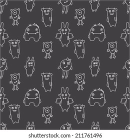 Cute Cartoon Monsters Seamless Pattern Background Wallpaper Textile Chalk Board