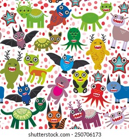 Cute cartoon Monsters seamless pattern  white background. Vector