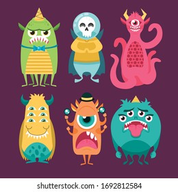 Cute cartoon Monsters. Set of cartoon monsters