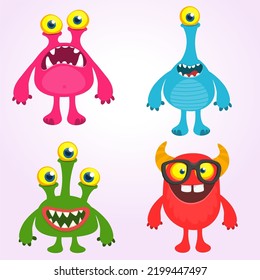 Cute cartoon Monsters. Set of cartoon monsters and aliens. Halloween design. Vector illustration