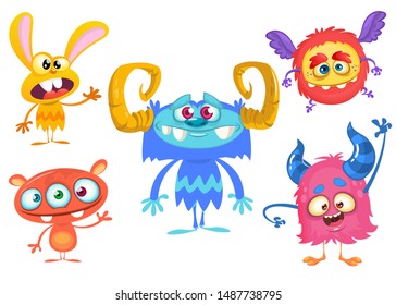 Cute cartoon Monsters. Set of cartoon monsters: bigfoot yeti, troll, monster  and alien . Halloween vector design