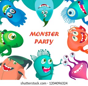 Cute cartoon monsters set collection for any design, card, poster, invitation. Vector illustration
