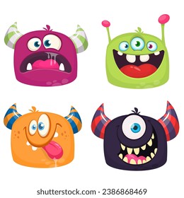 Cute cartoon Monsters. Set of four cartoon monsters with different face expressions 