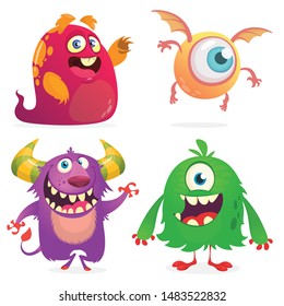 Cute cartoon Monsters. Set of cartoon monsters: ghost, goblin or troll, cyclops and alien . Halloween design