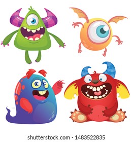 Cute cartoon Monsters. Set of cartoon monsters: ghost, goblin or troll, cyclops and alien . Halloween design