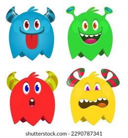 Cute cartoon Monsters. Set of cartoon monsters: ghost, goblin, bigfoot yeti, troll, dragon and alien . Halloween design