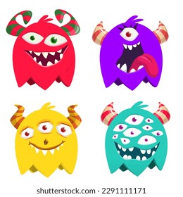 Cute cartoon Monsters. Set of cartoon monsters: ghost, goblin, bigfoot yeti, troll, dragon and alien . Halloween design