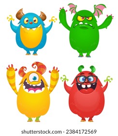 Cute cartoon Monsters. Set of cartoon monsters: ghost, goblin, bigfoot yeti, 
troll, dragon and alien . Halloween design