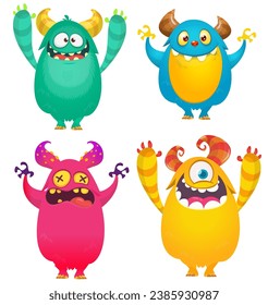 Cute cartoon Monsters. Set of cartoon monsters: ghost, goblin, bigfoot yeti, 
troll, dragon and alien . Halloween design