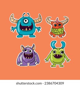 Cute cartoon Monsters. Set of cartoon monsters: ghost, goblin, cyclops; bigfoot yeti, troll, devil and alien . Halloween design