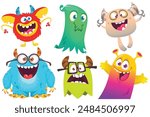 Cute cartoon Monsters. Set of cartoon monsters: goblin, ghost, troll, monster, yeti and alien . Halloween design. Vector illustration.