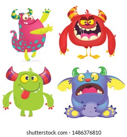 Cute cartoon Monsters. Set of cartoon monsters: goblin or troll, monster and alien . Halloween design