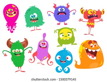 Cute cartoon Monsters. Set of cartoon monsters: goblin or troll, cyclops, ghost,  monsters and aliens. Halloween design