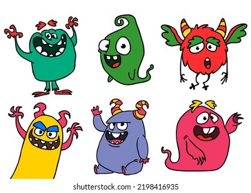 Cute cartoon Monsters. Set of cartoon monsters: goblin or troll, cyclops, ghost,  monsters and aliens. Halloween design. Vector illustration