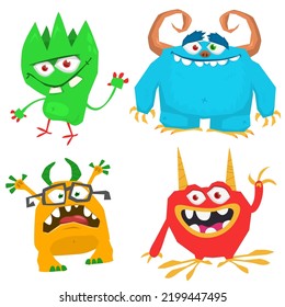 Cute cartoon Monsters. Set of cartoon monsters: goblin or troll, cyclops, ghost,  monsters and aliens. Halloween design. Vector illustration