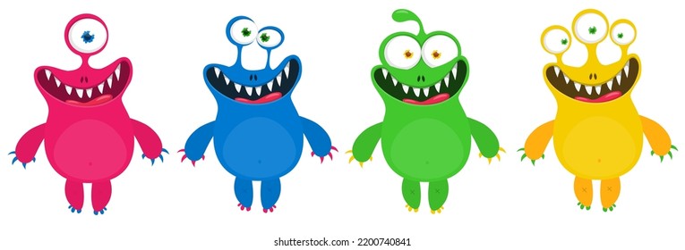 Cute cartoon Monsters. Set of cartoon monsters: goblin or troll, cyclops, ghost,  monsters and aliens. Halloween design. Vector illustration