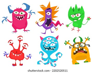 Cute cartoon Monsters. Set of cartoon monsters: goblin or troll, cyclops, ghost,  monsters and aliens. Halloween design. Vector illustration