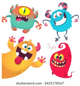 Cute cartoon Monsters. Set of cartoon monsters: goblin, ghost, troll, monster, yeti and alien . Halloween design. Vector illustration