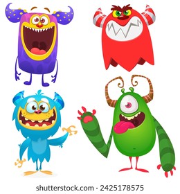 Cute cartoon Monsters. Set of cartoon monsters: goblin, ghost, troll, monster, yeti and alien . Halloween design. Vector illustration