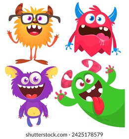 Cute cartoon Monsters. Set of cartoon monsters: goblin, ghost, troll, monster, yeti and alien . Halloween design. Vector illustration