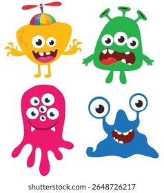 Cute cartoon Monsters. Set of cartoon monsters: goblin, ghost, troll, monster, yeti and alien . Halloween design. Vector illustration isolated