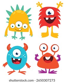 Cute cartoon Monsters. Set of cartoon monsters: goblin, ghost, troll, monster, yeti and alien . Halloween design. Vector illustration isolated