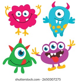 Cute cartoon Monsters. Set of cartoon monsters: goblin, ghost, troll, monster, yeti and alien . Halloween design. Vector illustration isolated