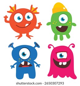 Cute cartoon Monsters. Set of cartoon monsters: goblin, ghost, troll, monster, yeti and alien . Halloween design. Vector illustration isolated