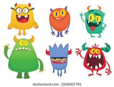 Cute cartoon Monsters. Set of cartoon monsters: goblin, ghost, troll, monster, yeti and alien . Halloween design. Vector illustration isolated