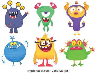 Cute cartoon Monsters. Set of cartoon monsters: goblin, ghost, troll, monster, yeti and alien . Halloween design. Vector illustration isolated