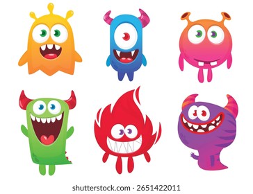 Cute cartoon Monsters. Set of cartoon monsters: goblin, ghost, troll, monster, yeti and alien . Halloween design. Vector illustration isolated