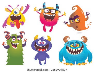 Cute cartoon Monsters. Set of cartoon monsters: goblin, ghost, troll, monster, yeti and alien . Halloween design. Vector illustration isolated