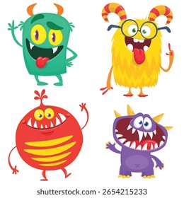 Cute cartoon Monsters. Set of cartoon monsters: goblin, ghost, troll, monster, yeti and alien . Halloween design. Vector illustration isolated