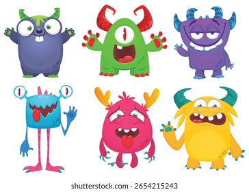 Cute cartoon Monsters. Set of cartoon monsters: goblin, ghost, troll, monster, yeti and alien . Halloween design. Vector illustration isolated