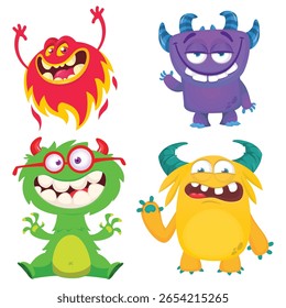 Cute cartoon Monsters. Set of cartoon monsters: goblin, ghost, troll, monster, yeti and alien . Halloween design. Vector illustration isolated